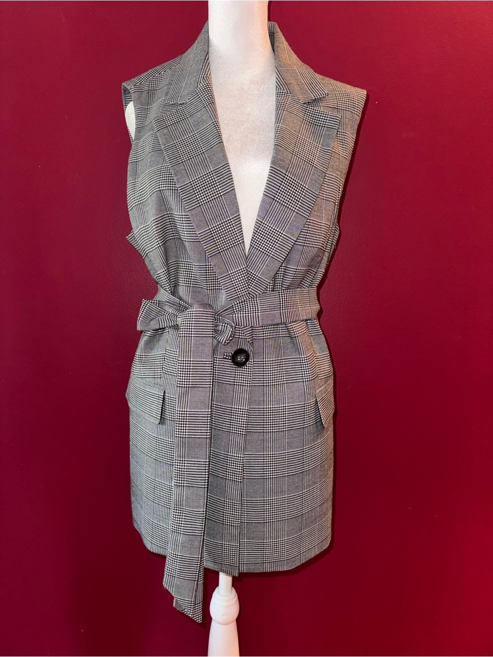 Kasper Plaid Sleeveless Belted Vest Size 16